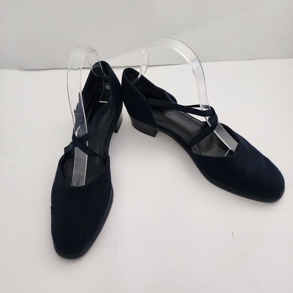 Munro American Blue Slip on Mary Janes criss-cross strapy block‎ heel size 8.5 - Picture 1 of 8